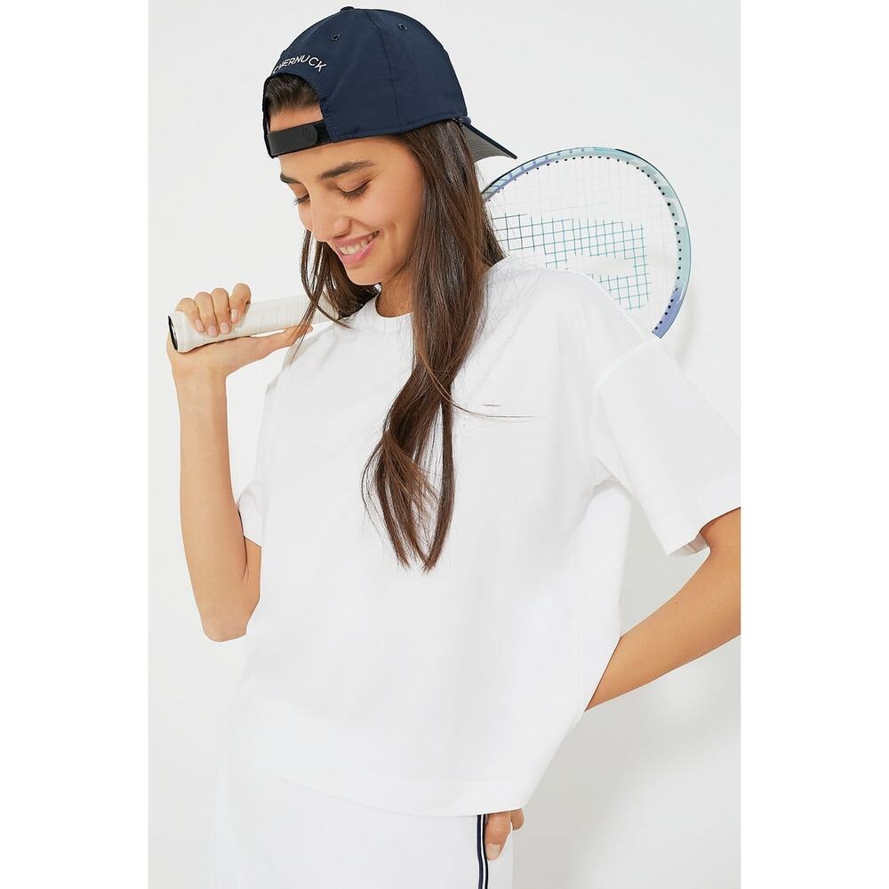 TUCKERNUCK SPORT White Cropped Performance Jersey Ryan Boyfriend Tee Size S NWT